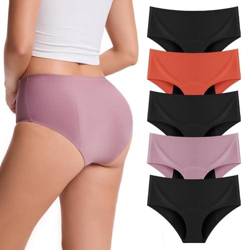 ToVii Leakproof Period Underwear for Women Heavy Flow Seamless Period Panties High Absorbent Menstrual Underwear 5 pack L