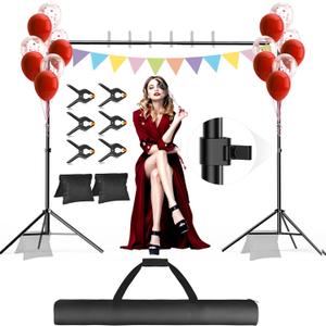 Backdrop Stand, Photo Video Studio 10 x 10FT Adjustable Backdrop Stand, Background Support System Kit with 2 Crossbars, 6 Clamps, 2 Sandbags and Carry Bag for Photography Parties Wedding