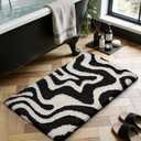 LUMI Non Slip Bathroom Rug Modern Aesthetic, Ultra Soft Absorbent Washable Bath Mats, Quick Dry Premium Floor Rugs for Shower, Tub, Black and White, 20x32