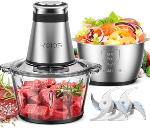 KOIOS Food Processor, 500W Electric Food Chopper with 2 Bowls (8 Cup+8 Cup) & 2 Bi-Level Blades&, Small Electric Grinder Meat Processor for Nuts, Meat, Onion, Garlic, Baby Food, Black