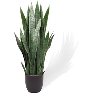 KOL 3FT Artificial Snake Plant, Fake Sansevieria Indoor Outdoor, 28 Thick PE Leaves Lifelike Faux Silk Plants, Home Decor Mother in Law Tongue 35in, Greenery for Office Decoration, Green
