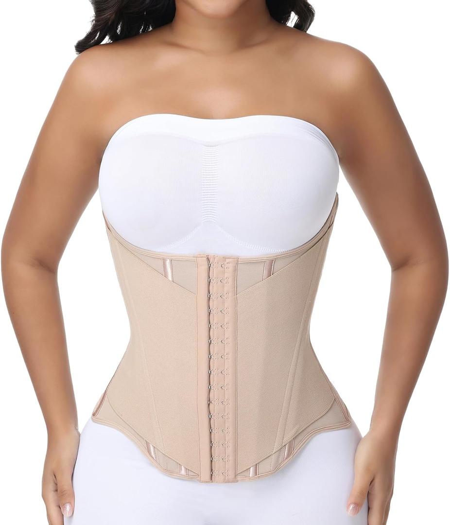 SHAPSHE Waist Trainer For Women Tummy Control Corset Waist Cincher Shapewear Workout Faja Body Shaper With Hooks (Medium, Tan)