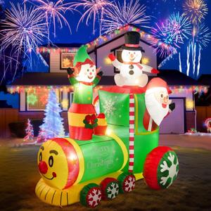 NIORSUN 6FT Train Inflatable Christmas Decorations Outdoor with LED Lights,Inflatable Santa Claus Train with Elf and Snowman,Giant Clearance Christmas Blow Ups Yard Decor for Indoor Outdoor Xmas Party