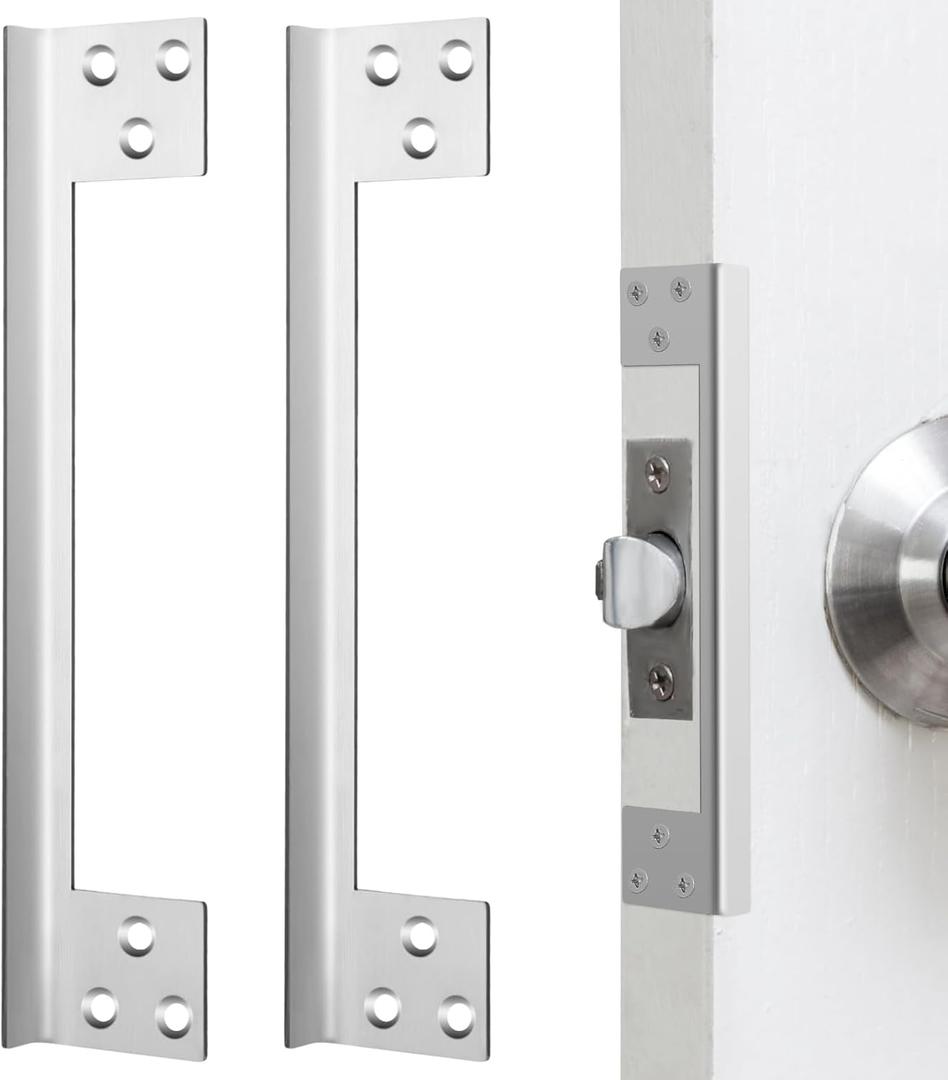Blulu 2 Pcs Door Latch Guard Plate 11 Inch Outswing Angle Latch Protector Shield L Shaped Security Reinforcement Striker Plates to Block Access to Door Lock Deadbolt
