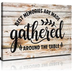 Large Kitchen Wall Art Gather Signs for Home Decor Farmhouse Gather Sign Dining Room Pictures Rustic Family Canvas Prints Inspirational Sayings Quotes Poster Wood Grain Artwork Decorations 24x36"
