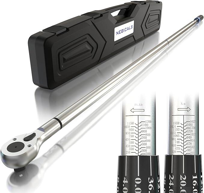 1 Inch Drive Torque Wrench with 200-1200 ft lb / 271-1627 Nm/High hardness & strength/Long lifetime/Less effort for Off-road equipment/Truck/Motor homes/Drilling platform/Excavator