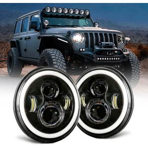 Jeep wrangler headlight, Dot Approved Hi/Lo Beam with White DRL/Amber Turn Signal Angel Eyes Compatible with 2007-2017 Jeep Wrangler 7 Inch Halo headlights JK JKU LJ TJ CJ -1 Pair (Black)