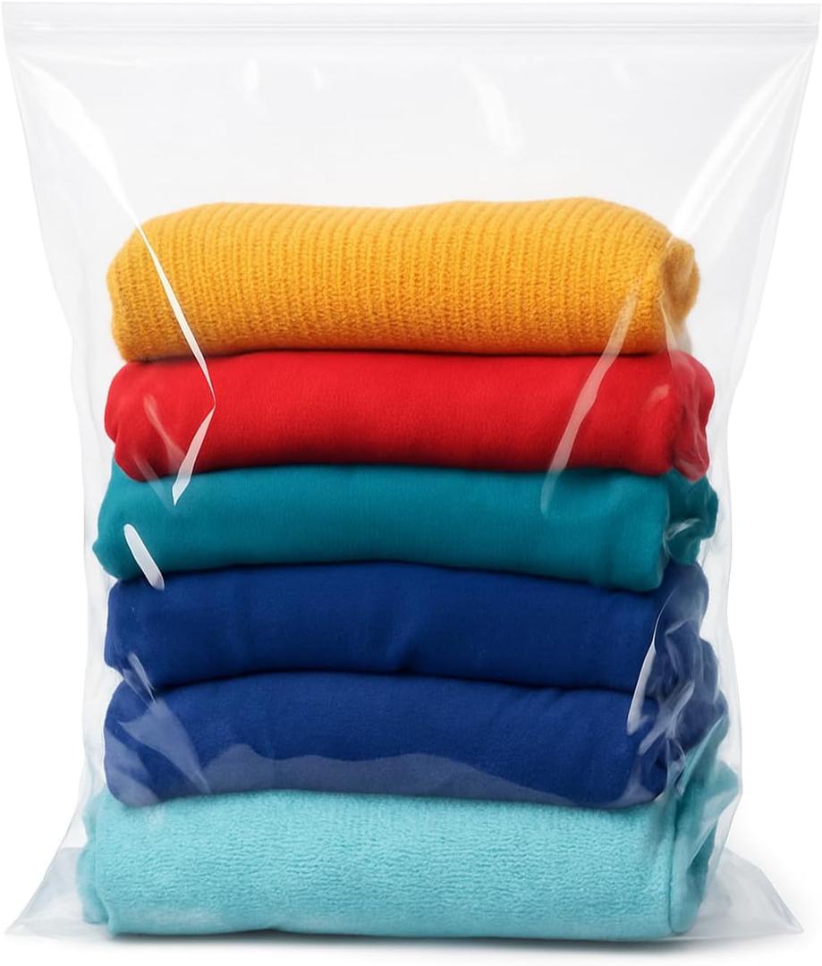 Large Clear Plastic Zipper Storage Bag 18"x24" 5 Gallon Reusable Resealable Zip-Top Storage Bags for Clothes, Blankets, Towels, Travel and Seasonal Closet Organization (10-Pack)