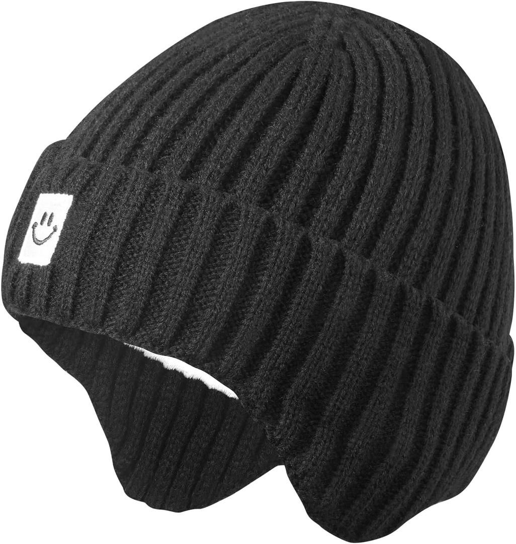 MaxNova Baby Winter Hat Toddler Beanie Hat Earflap Knit Cap for Boys Girls 0-8 Years (Black)