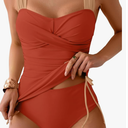 B2prity Tankini Swimsuits for Women Tummy Control Two Piece Bathing Suit High Waisted Wrap Swim Suit with Bottom Swimwear, Large, Orange 