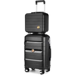 Somago 20" Carry On Luggage and 14" Mini Cosmetic Cases Travel Set Lightweight Polypropylene Suitcase with TSA Lock YKK Zipper Hardside Luggage with Spinner Wheels (2 Piece Set, Classic Black)