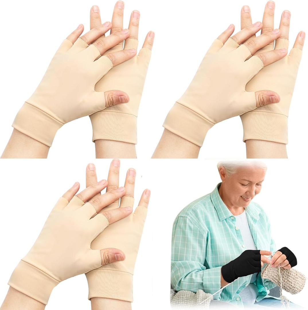 3 Pairs Elderly Skin Thin Protector Gloves Tone Fingerless Gloves Bruise Abrasion Protective to Cover Bruising (XX-Large)