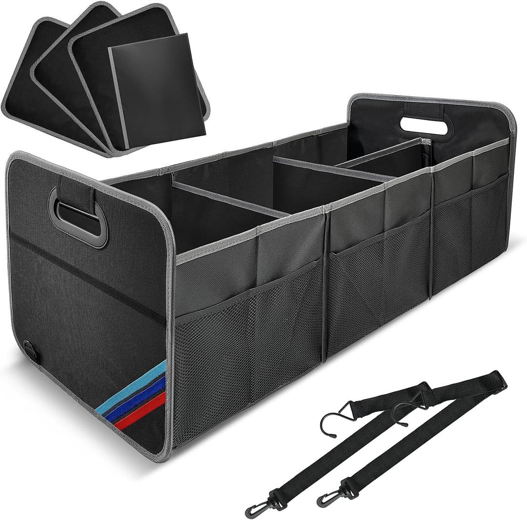 XL Car Trunk Organizer, 4 Compartments, 94L Capacity, Oxford Polyester 600D Material, Easy Fold and Store, Prevents Sliding (XL Storage Box -80)