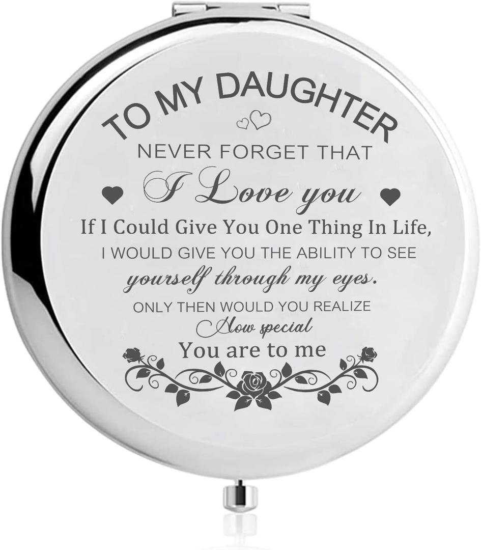 GAOLZIUY Daughter Gifts from Mom, Silver Daughters Compact Mirror, Birthday Gifts for Daughter from Mother for Daughters Birthday, Graduation Wedding Anniversary Christmas