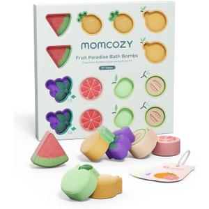 Momcozy 14-Pack Fruit Bath Bombs with Essential Oil, Ideal Christmas Gift for Happy Educational & Fun Bath Time, Bath Bombs Kit with 7 Cute Fruit Shapes, Ideal Gifts for Kids Girls Boys Toddlers