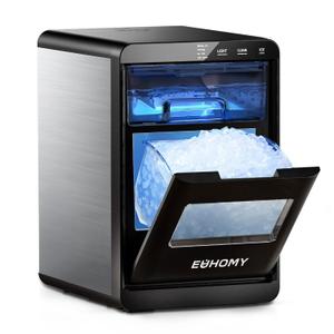EUHOMY Nugget Ice Maker Countertop, 44Lbs/24H Pebble Ice Maker Machine, Self-Cleaning Pellet Ice Machine with Ice Scoop&Basket, Sonic Countertop Ice Machine for Home/Kitchen/Office(Black) (Silver)