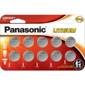 Panasonic CR2032 3.0 Volt Long Lasting Lithium Coin Cell Batteries in Child Resistant, Standards Based Packaging, 10 Pack