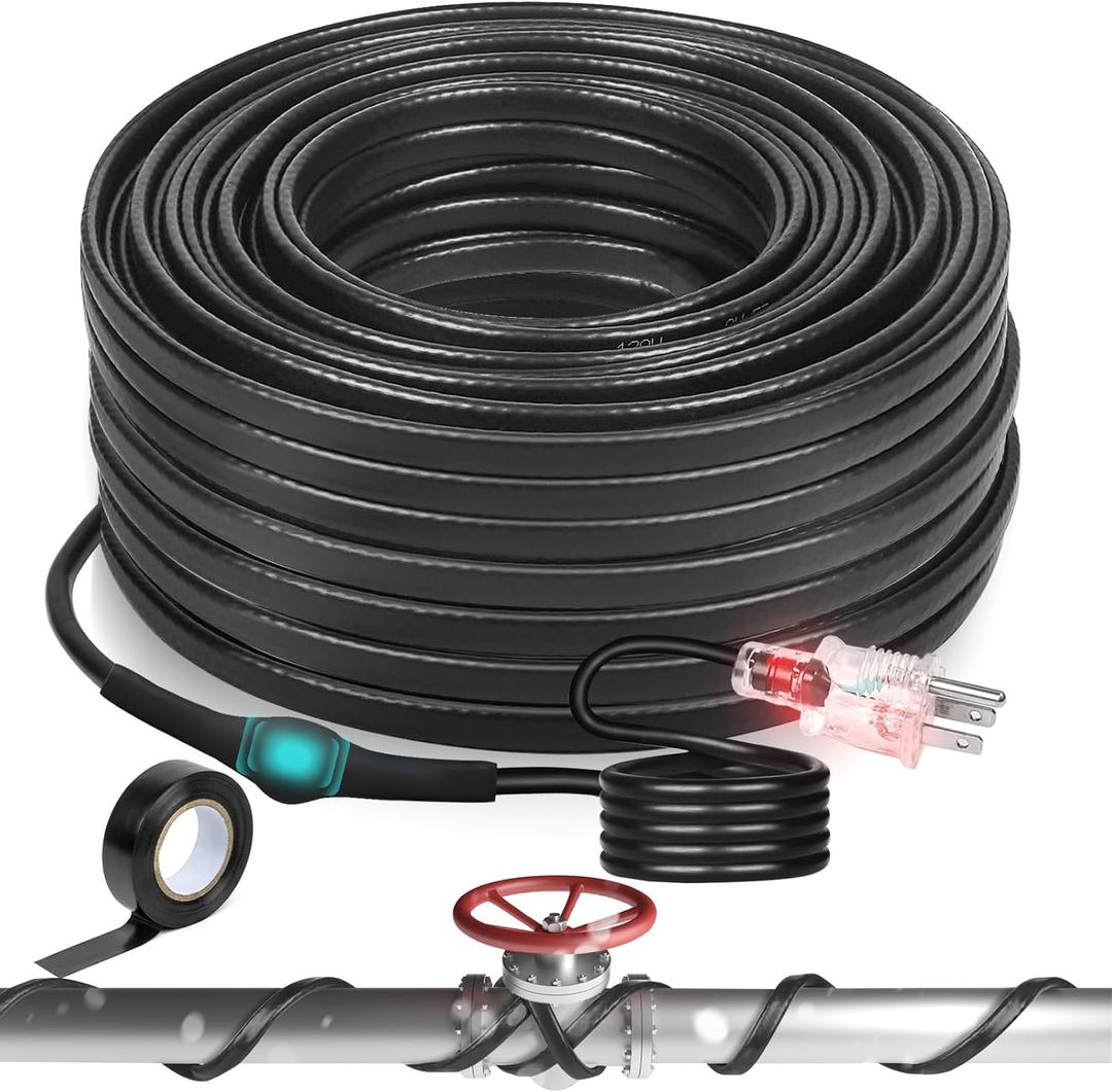 3FT-160FT Heat Tape for Water Pipes, -40F Deicing Pipe Heat Tape,Thermostat Wire,Heating Cable Pipe Heating Cable,Heat Tape with Thermostat,Gutter Heat Cable,Heated Water Hose,120V 8W/ft30FT