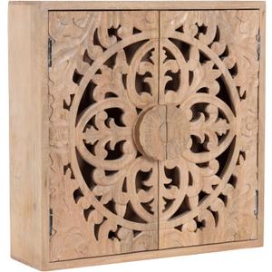 Kate and Laurel Saanvi Traditional Carved Wood Wall Cabinet, 20 x 6 x 20, Light Natural, Dimensional Over The Toilet Storage Cabinet for Bathroom Storage and Display