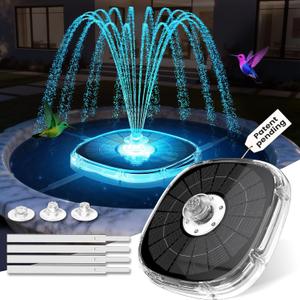 Solar Fountain Pump for Bird Bath,2026 Solar Powered Water Fountain Pump with Lights, 4000mAh Large Battery Solar Bird Bath Fountains Outdoor,9 Spary Modes Solar Birdbath Fountains for Pond,Pool-White
