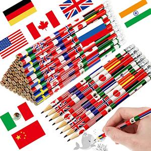 Outus 30 Pcs World Flags Pencils International Flags Pencils with Erasers 100 Day of School Pencil Multicultural Pen Country of The World Back to School Supplies for Schools First Day Labor Days
