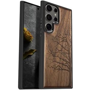 Carveit Wood Case for Galaxy S25 Ultra Case 2025 [Natural Wood & Black Soft TPU] Shockproof Protective Cover Unique Wooden Design Compatible with Samsung S25 Ultra (Eternal Tree-Walnut)