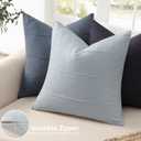 ZWJD Decorative Linen Throw Pillow Covers 22x2 Set of 22 Solid Handcrafted Striped Cushion Covers for Bed Soft Modern Farmhouse Neutral Pillowcase for Couch Bedroom Living Room Home Decor(Sky Blue)