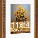 11x14 Picture Frame for 8x10 Photo with White Mat, HD Real Glass 11x14 Vintage Photo Frame, 11 by 14 Poster Frame with Vintage Gold Border Horizontal & Vertical Display for Tabletop or Wall Decor (1 Pack)