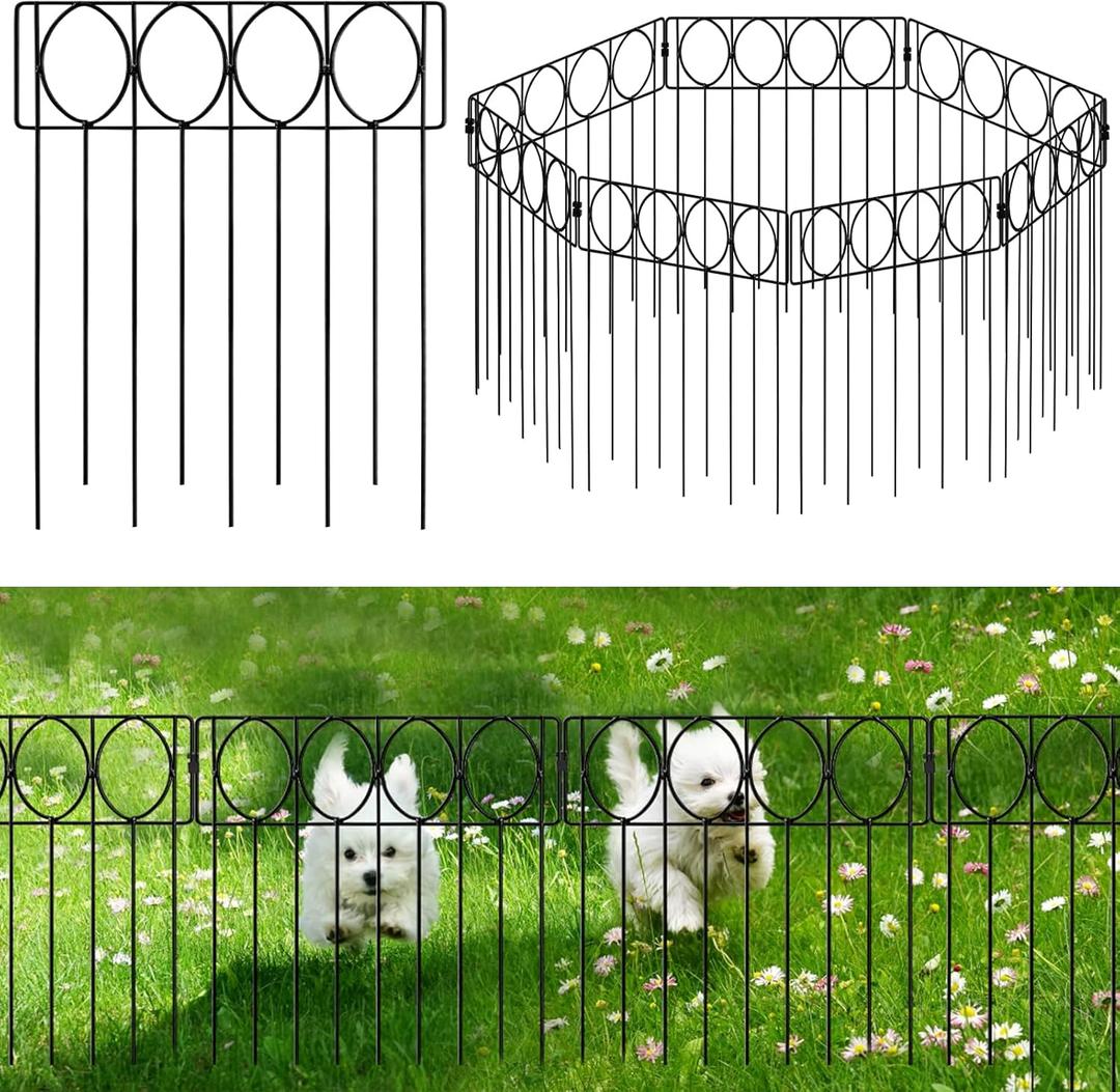 20Pcs Garden Fencing,13in (L) x 17in (H) Garden Fencing Animal Barrier,Rustproof Metal Fence Panels,Decorative Garden Fence and Borders for Dogs, Flower,Patio (Circle, 20 Pack)