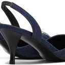 Women's Kitten Heel Pointed Closed Toe Slingback Pumps Comfort Low Heel Slip On Metal Buckle Pumps Fashion Wedding Prom Dressy Sandal Pumps for Women Dark Blue Denim Size 9