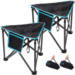 FUNDANGO Folding Tripod Stool, 2 Pack Lightweight Portable Fishing Chair with Thick Padded Seat, 440 Lbs Heavy Duty Outdoor Camping Chairs with Carry Bag for Walking Hunting Hiking Travel