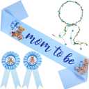 Tiamon Bear Theme Mom to Be Sash Baby Shower Dad to Be Pin and Flower Crown Headband for Gender Reveals Party Baby Shower Party Favors Decorations for Boys and Girls Pregnancy Props(Classic,Blue)