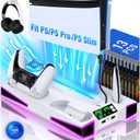 Kawaye PS5 Stand Cooling Station for PS5/Pro/Slim Console, PS5 Accessories Vertical Stand with 2.36in Large P5 Fan Cooling Fan, Colorful Light, Dual Controller Charger, Headset Holder, 3 Charger Port (White)