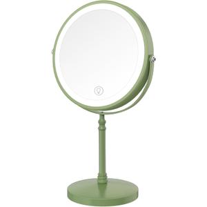Lighted Makeup Mirror, 3000 mAh Rechargeable Double Sided Magnifying Vanity Mirror with 3 Colors, 1x/10x, 360 Rotation , Brightness Adjustable Magnification Cosmetic Light up Mirror, Women Gift (Green)