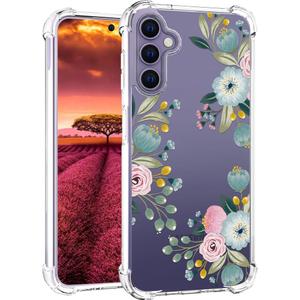 Compatible with Samsung Galaxy S24+ Plus & S25+ Plus Case Designer Cute Clear for Women,Cool Transparent Silicone Phone Cases Cover - Green Flower Vines
