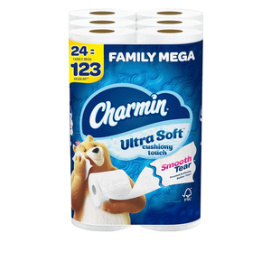 Charmin Ultra Soft Cushiony Touch Toilet Paper, 24 Family Mega Rolls = 123 Regular Rolls