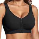 BRABIC Zip Front Closure Mastectomy Bras for Women Post Surgery Compression Everyday Surgical Wireless Wide Adjustable Straps(Black, X-Large) (Black, XL)