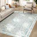 jinchan 6x9 Area Rug for Living Room Washable Soft Throw Rug Ultra-Thin Stain Resistant Non-Slip Distressed Vintage Floral Large Carpet for Bedroom,Dining Room,Home Office,Nursery (6x9ft,Blue)