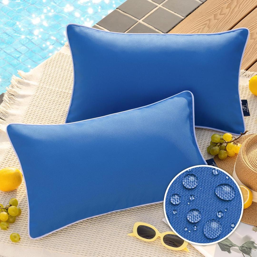 Phantoscope Pack of 2 Outdoor Waterproof Solid Throw Decorative Pillow Cover Decorative Square Outdoor Pillows Cushion Case Patio Pillows for Couch Tent Sunbrella, Blue 12x20 inches 30x50 cm (20" x 12" (Pack of 2))