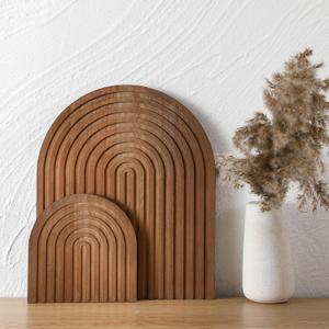 2 Pcs Decorative Wood Cutting Board Wooden Rainbow Decor Boho Kitchen Decor Serving Trays Cutting Chopping Block for Home Kitchen Farmhouse Decoration Wall Shelf Mantel(Brown,Pine)