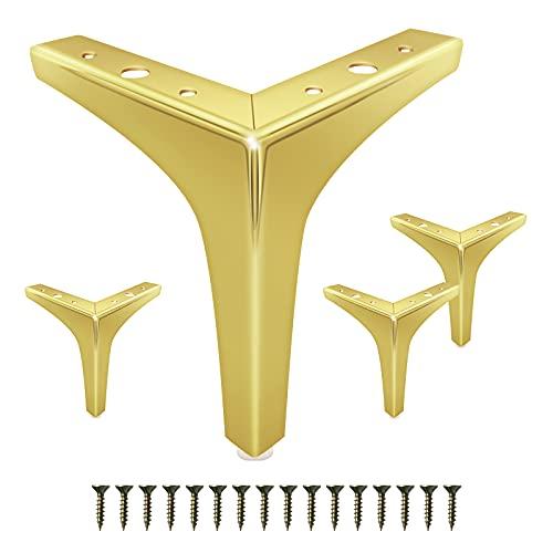 GOSCHE 6 Inch Furniture Legs Gold, Metal Sofa Legs Set of 4, Modern Style Replacement Couch Legs for Dresser Chair Bed Cabinet Table Ottoman Cupboard DIY Replacement Feet