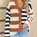 Saodimallsu Womens Striped Cardigan Sweaters V Neck Open Front Button Up Color Block Fuzzy Loose Knit Coats (Small, Brown)