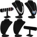 Huquary 6 Pcs Jewelry Display Set Necklace Display Stand T Bar Bracelet Holder Jewelry Bust for Home Store Trade Show(Black)
