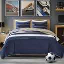 Comfort Spaces Quilt Set Trendy Casual Fun, Vibrant Color Design, Hypoallergenic All Season, Lightweight Coverlet Bedspread Cozy Kids Bedding & Sham Full/Queen Verone White Blue Stripe 3 Piece