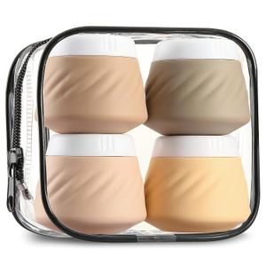 Gemice Travel Containers for Toiletries, Silicone Cream Jars TSA Approved Travel Size Containers with Clear Bag, Leak-proof Travel Accessories with Lid for Cosmetic Face Body Hand Cream (1 Ounces, Apricot)