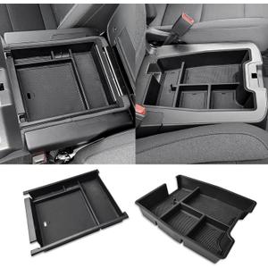2PCS Center Console Organizer Compatible with 2019-2025 Chevy Silverado/GMC Sierra 1500 & 2020-2025 Silverado/Sierra 2500HD 3500HD Truck Accessories (Split-Bench Folding Seat) Dual-Layer Storage Tray