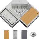 30 In Corner Kitchen Sink Workstation-Stainless Steel Drop In Stylish&Modern Topmount Workstation Sink With Cutting Board, Bottom Grid,Silicon Mat,Colander Nice Solution For Small Kitchen Corner