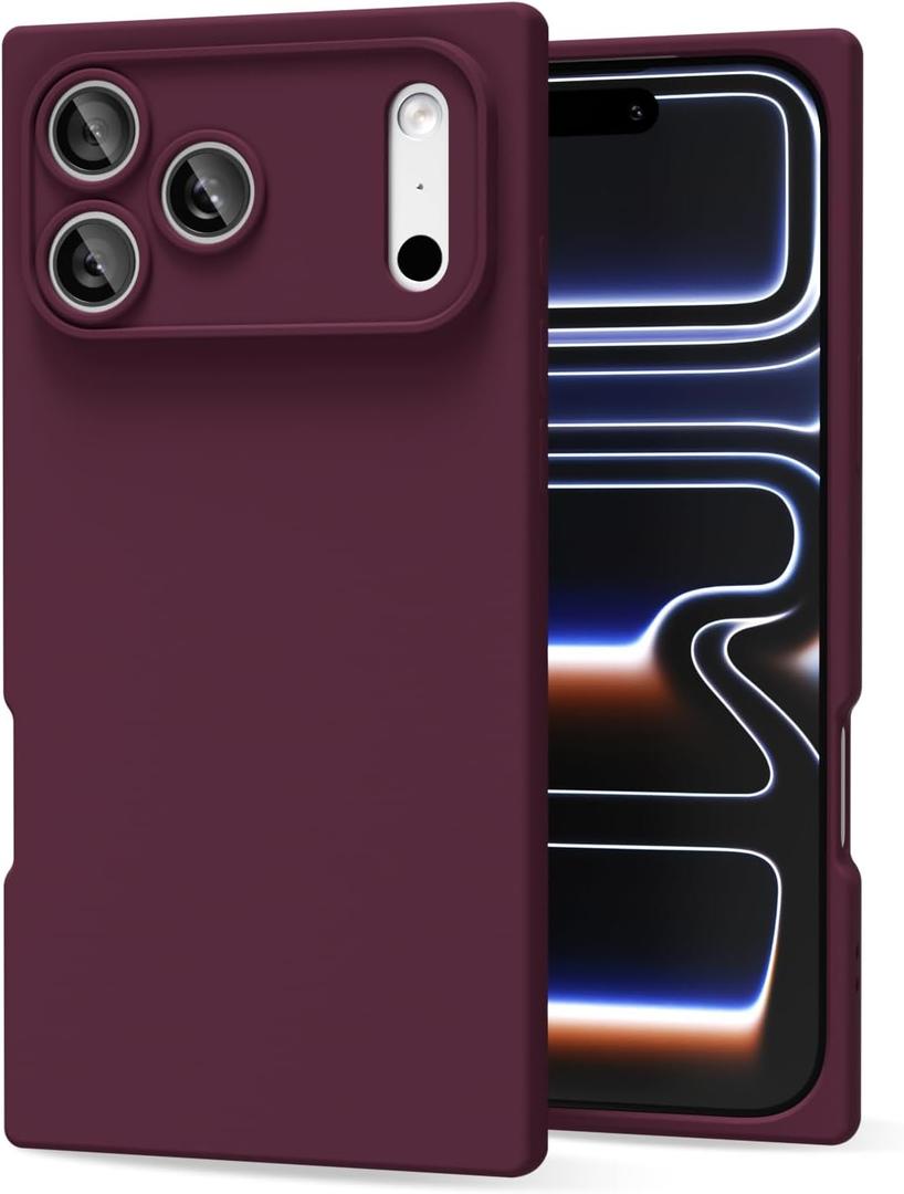 oakxco for iPhone 17 Pro Max Case Silicone Rectangle Edge Corner, Y2k Soft Rubber Gel Cute Phone Case for Women, Girly Aesthetic Trendy Unique Design with Camera Cover, Burgundy Wine