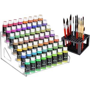 7-Layer Acrylic Craft Paint Storage & Brush Holder, Miniature Hobby Paint Bottle Rack for Model Paints, Small Airbrush Nail Polish Supply Holder, Clear Alcohol Ink Display Organizer