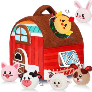 Avesa Baby Toys 6-12 Months - Soft Barn Toy with Stuffed Farm Animals, Rattle - Montessori Toys for Babies 6-12 Months Sensory Infant Toy for Toddlers 1-3 Year Old Boy Girl Baby Birthday